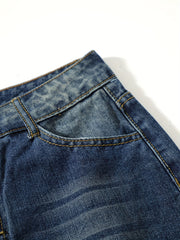 「lovevop」Rolled Hem Single-breasted Closure Straight Legs Loose Fit Casual Denim Pants Straight Jeans, Women's Denim Jeans
