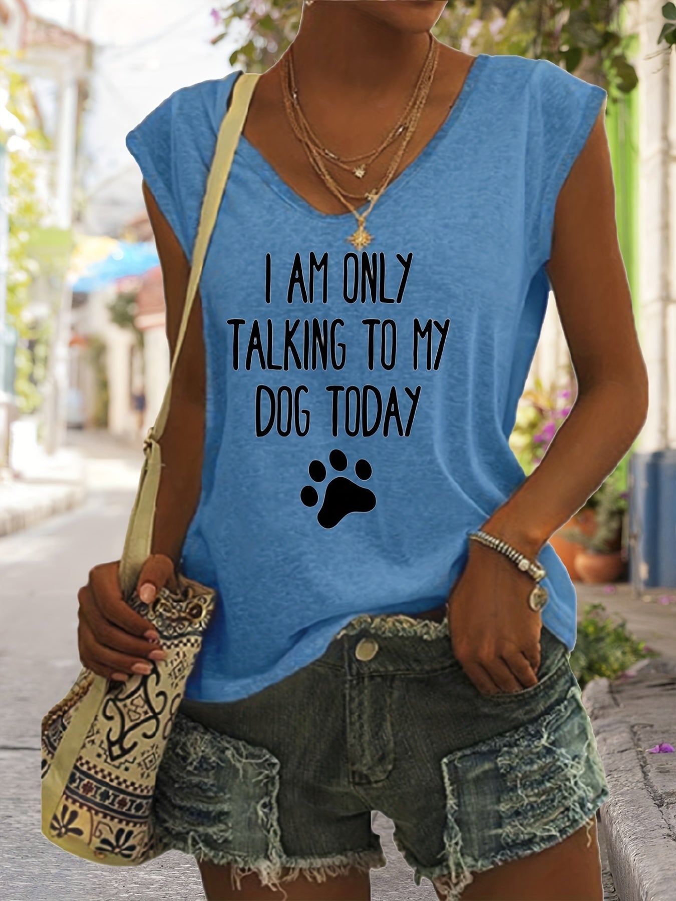 「lovevop」Only Talk To My Dog Print Tank Top, Sleeveless Casual Top For Spring & Summer, Women's Clothing