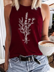 「lovevop」Floral Print Round Neck Tank Top, Casual Loose Fashion Sleeveless Vest Tank Top, Women's Clothing