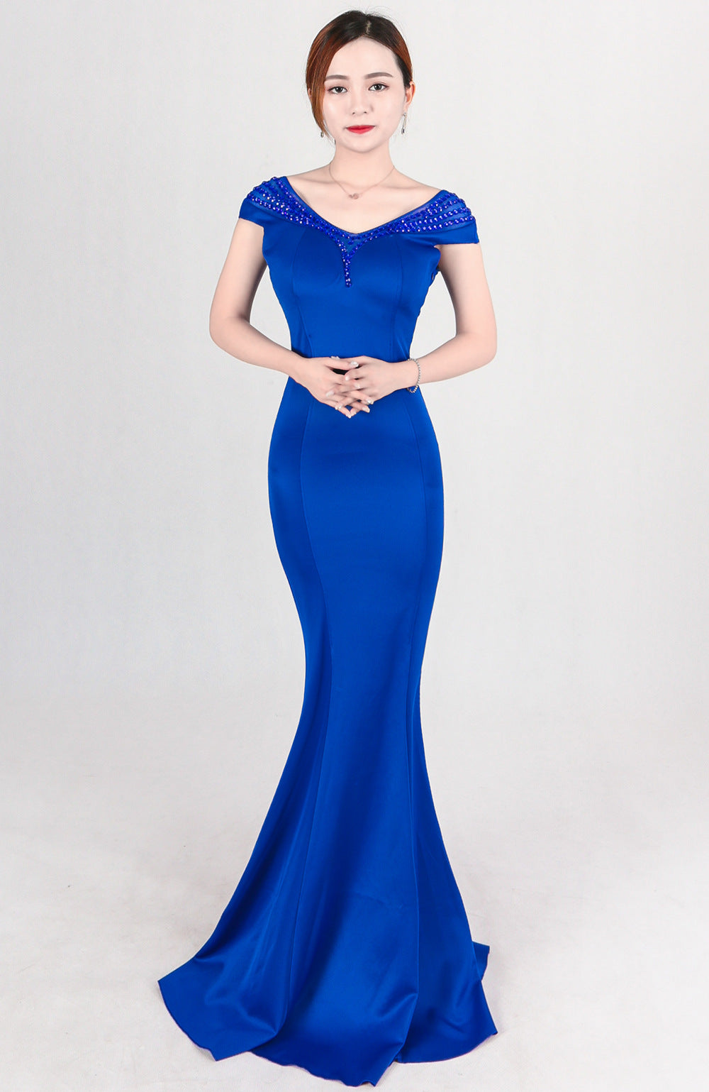 8050 #New pink evening dress, long slim and thin celebrity banquet reception dress, party host dress