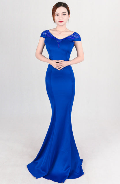 8050 #New pink evening dress, long slim and thin celebrity banquet reception dress, party host dress