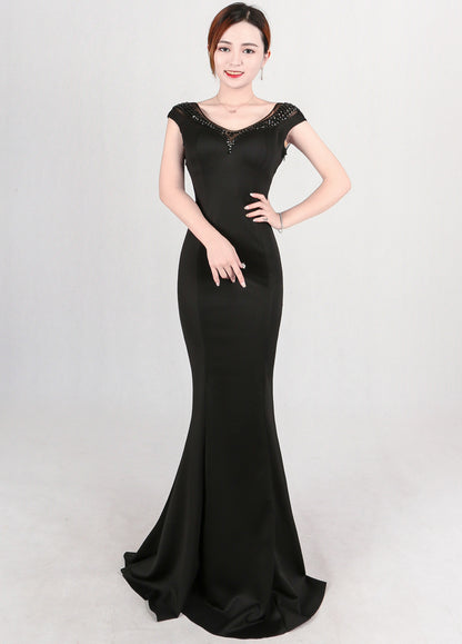 8050 #New pink evening dress, long slim and thin celebrity banquet reception dress, party host dress