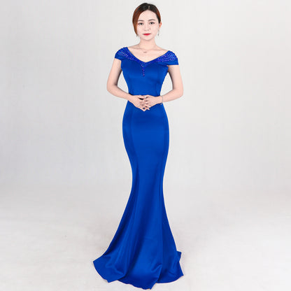 8050 #New pink evening dress, long slim and thin celebrity banquet reception dress, party host dress