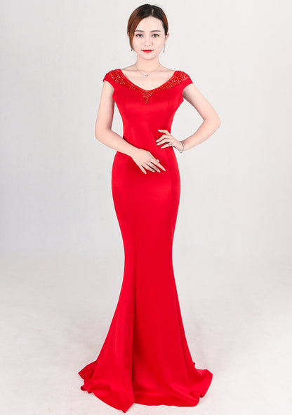 8050 #New pink evening dress, long slim and thin celebrity banquet reception dress, party host dress