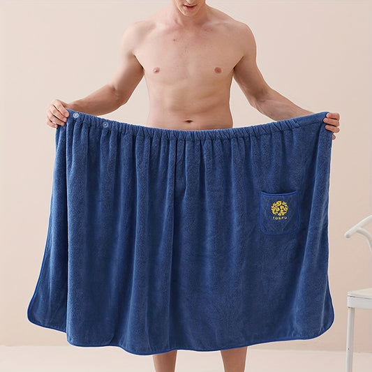 1pc Soft Absorbent Men's Bath Wrap Towel - Bath Towels - Skin-Friendly Shower Skirt with Pocket, Quick-Dry, Plain Color, Bathroom Supplies, Ideal for Sauna, Spa, and Gym