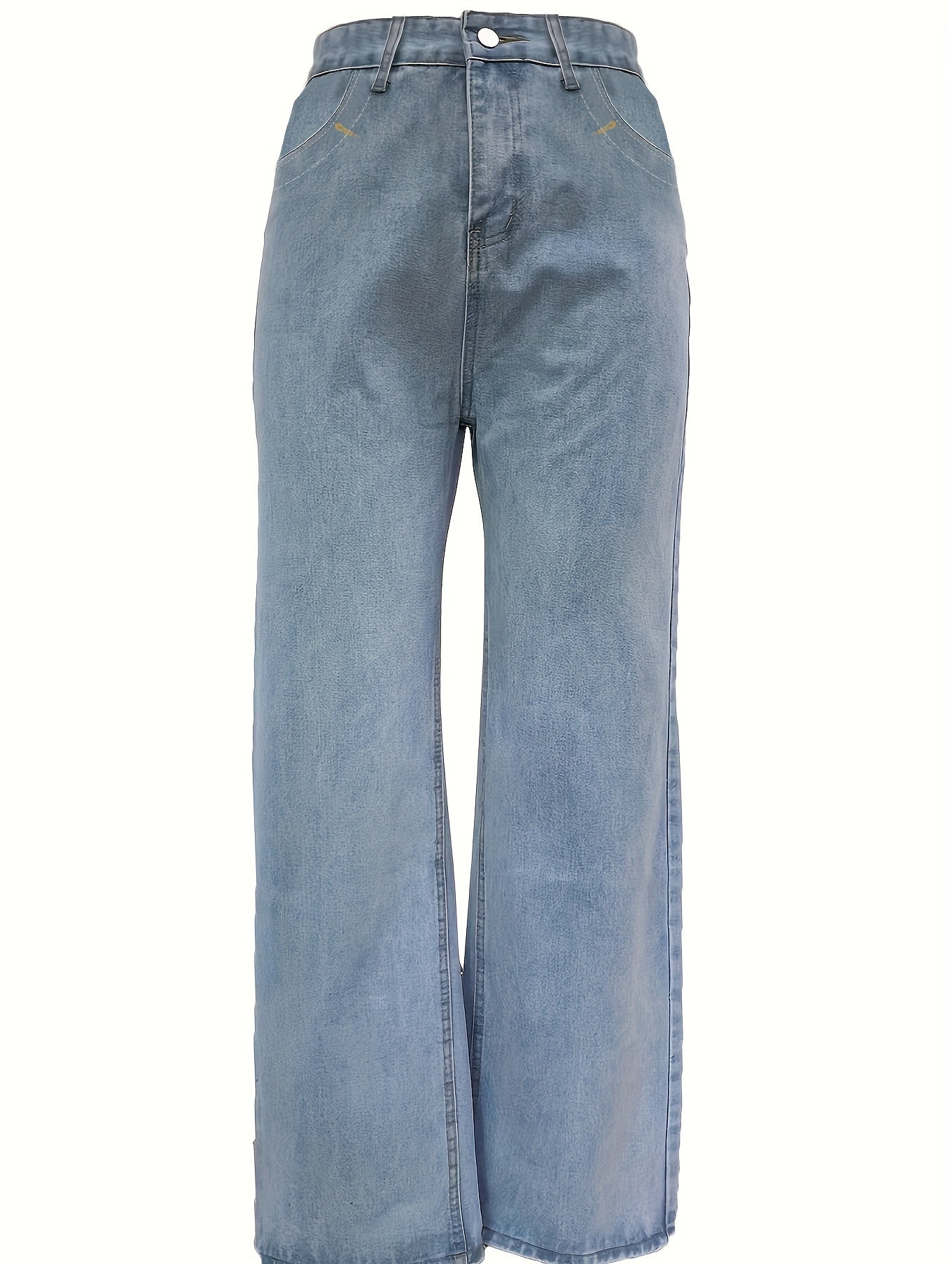 「lovevop」Solid Loose Fit Straight Jeans, Non-Stretch Slash Pockets Baggy Denim Pants, Women's Denim Jeans & Clothing