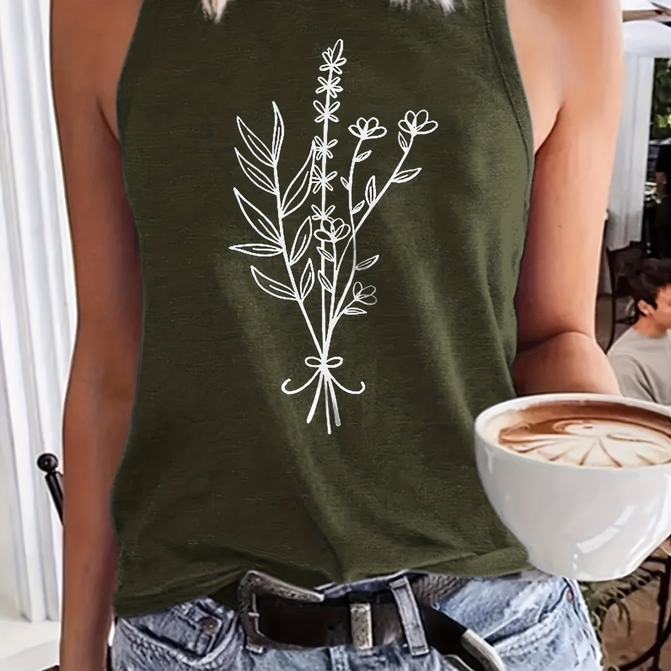 「lovevop」Floral Print Round Neck Tank Top, Casual Loose Fashion Sleeveless Vest Tank Top, Women's Clothing