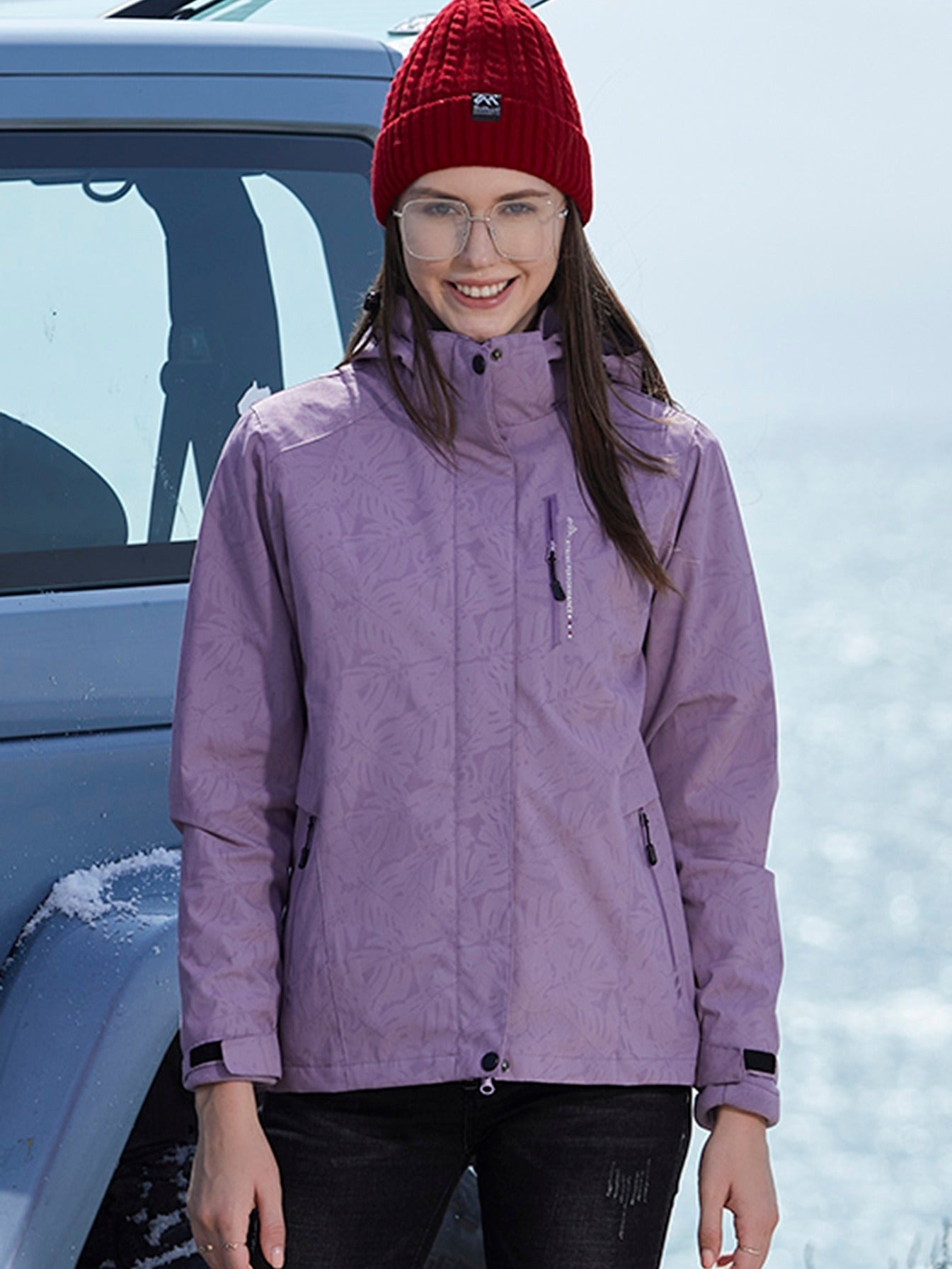 two-piece Women's 3-in-1 Camo Hooded Jacket - Windproof and Warm Fleece Set