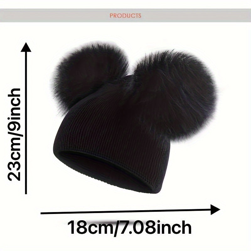 Thermal Double Ball Beanie Hat - Soft, Breathable, Windproof, and Warm Knitted Hat for Outdoor Sports and Skiing - Ultimate Cold Weather Accessory