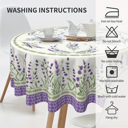 1pc Romantic Lilac Field Tablecloth - Spring/Summer Decor - Stain/Wrinkle-Free, Ideal for Home, Kitchen, Dining, Parties, & Gifts