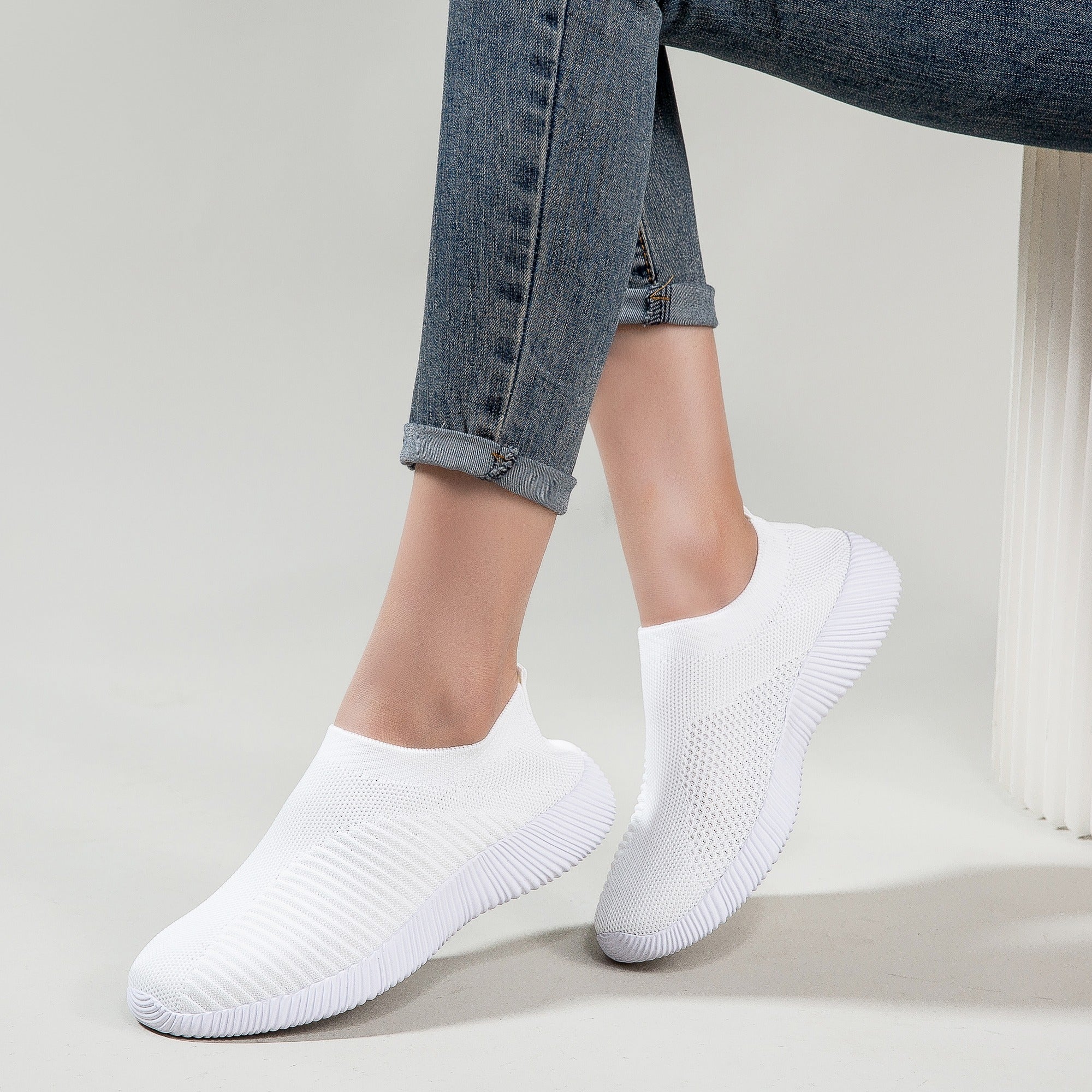 「lovevop」Women's Solid Color Casual Shoes, Lightweight Breathable Slip On Socks Shoes, Low Top Sneakers