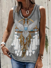 「lovevop」Ethnic Aztec Print Round Neck Tank Top, Vintage Loose Fashion Sleeveless Summer Vest Tank Top, Women's Clothing