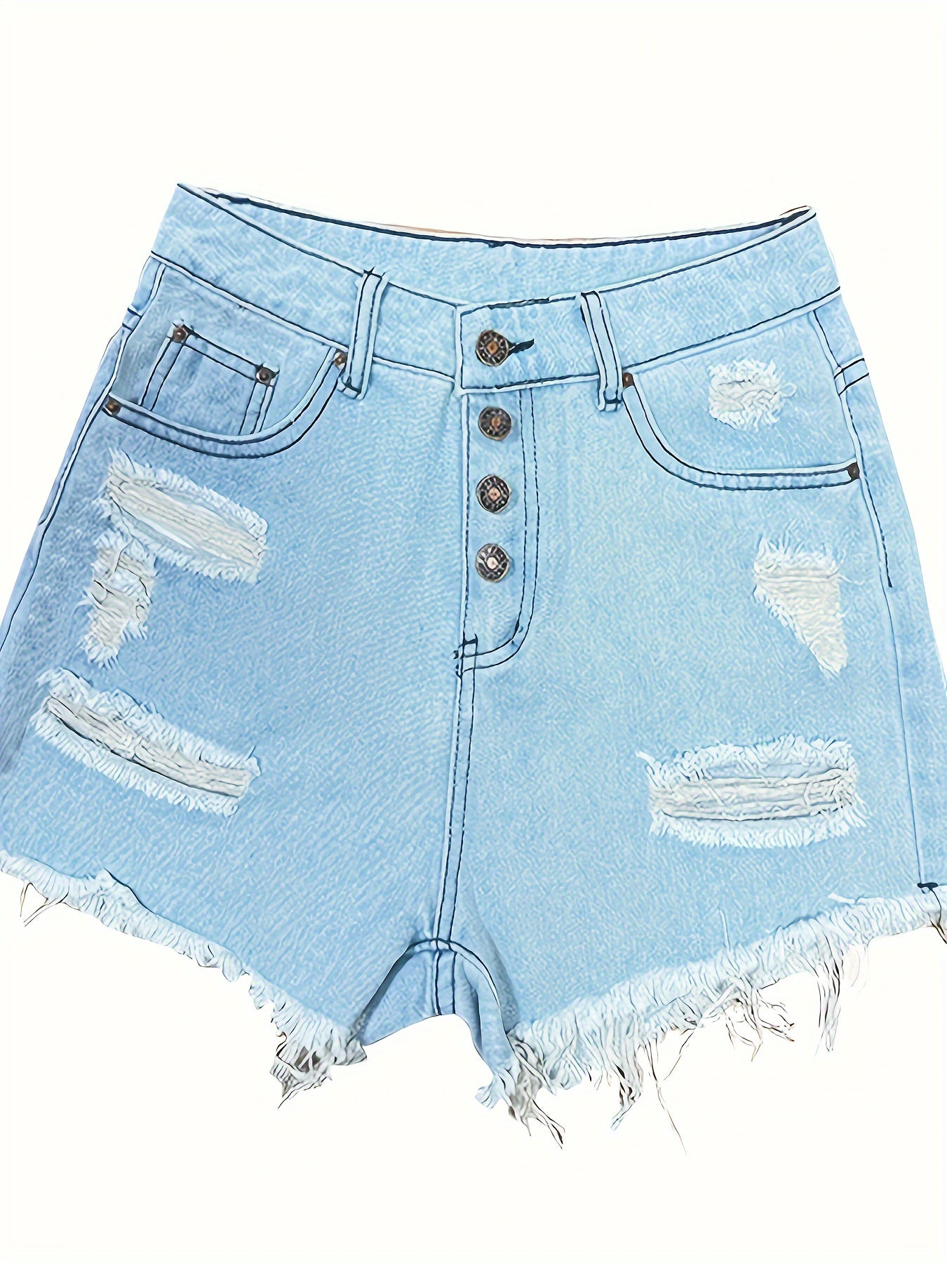 High-Waisted Denim Shorts for Women - Fashion-Forward Loose Fit with Bold Tongue Lips Print, Distressed Frayed Hem, Chic Single-Breasted Design, Effortlessly Stylish Casual Wear in Premium Jean Fabric