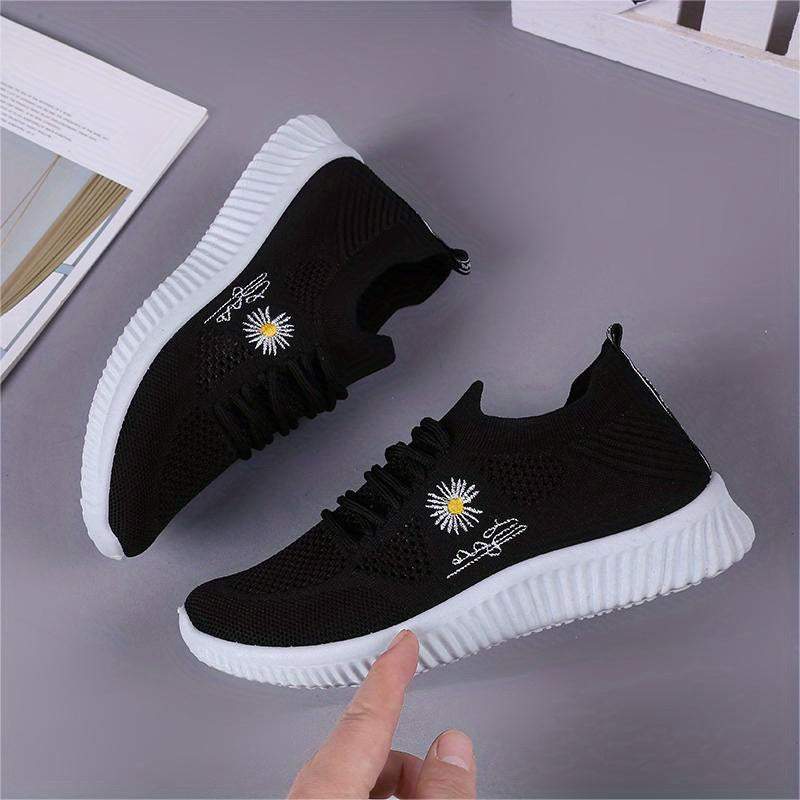 「lovevop」Women's Daisy Knitted Sock Sneakers, Breathable & Comfortable Lace Up Sports Shoes, Casual Running Walking Sneakers
