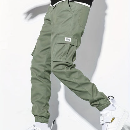 「lovevop」Men's Drawstring Flap Pocket Cargo Pants, Trendy Jogger Pants