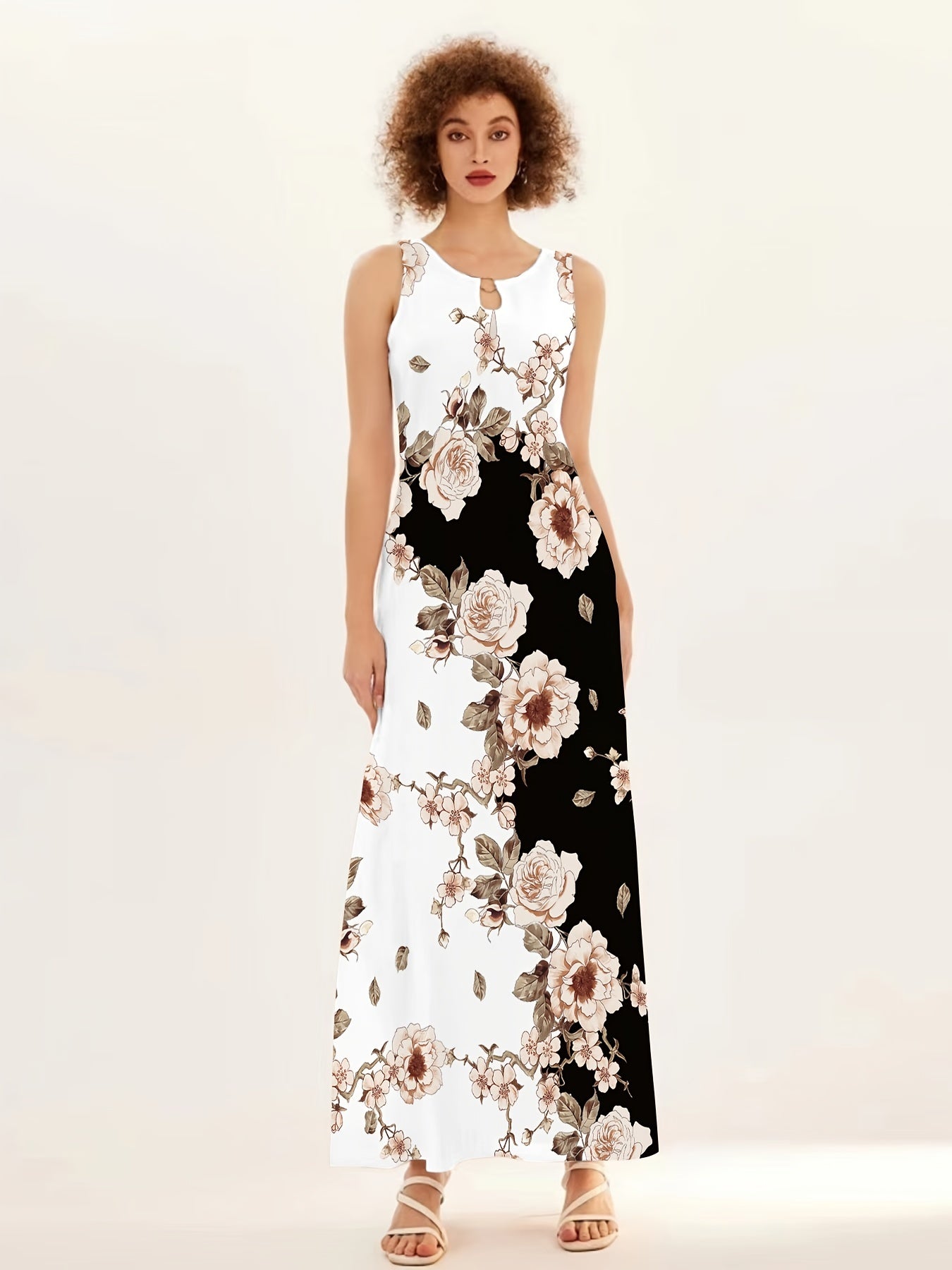 「lovevop」Floral Print Pocket Dress, Casual Pocket Waist Summer Swing Long Dresses, Women's Clothing
