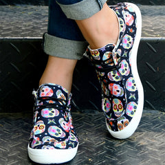 「lovevop」Women's Colorful Skull Print Canvas Shoes - Comfy Slip Ons for Everyday Style!