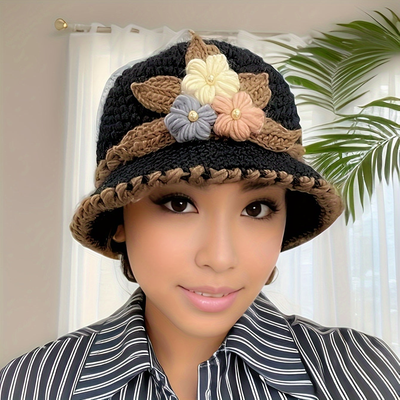 Elegant Floral Crochet Bucket Hat - Soft, Lightweight, Warm, and Breathable Fisherman Cap for Women - Perfect for Autumn and Winter Seasons