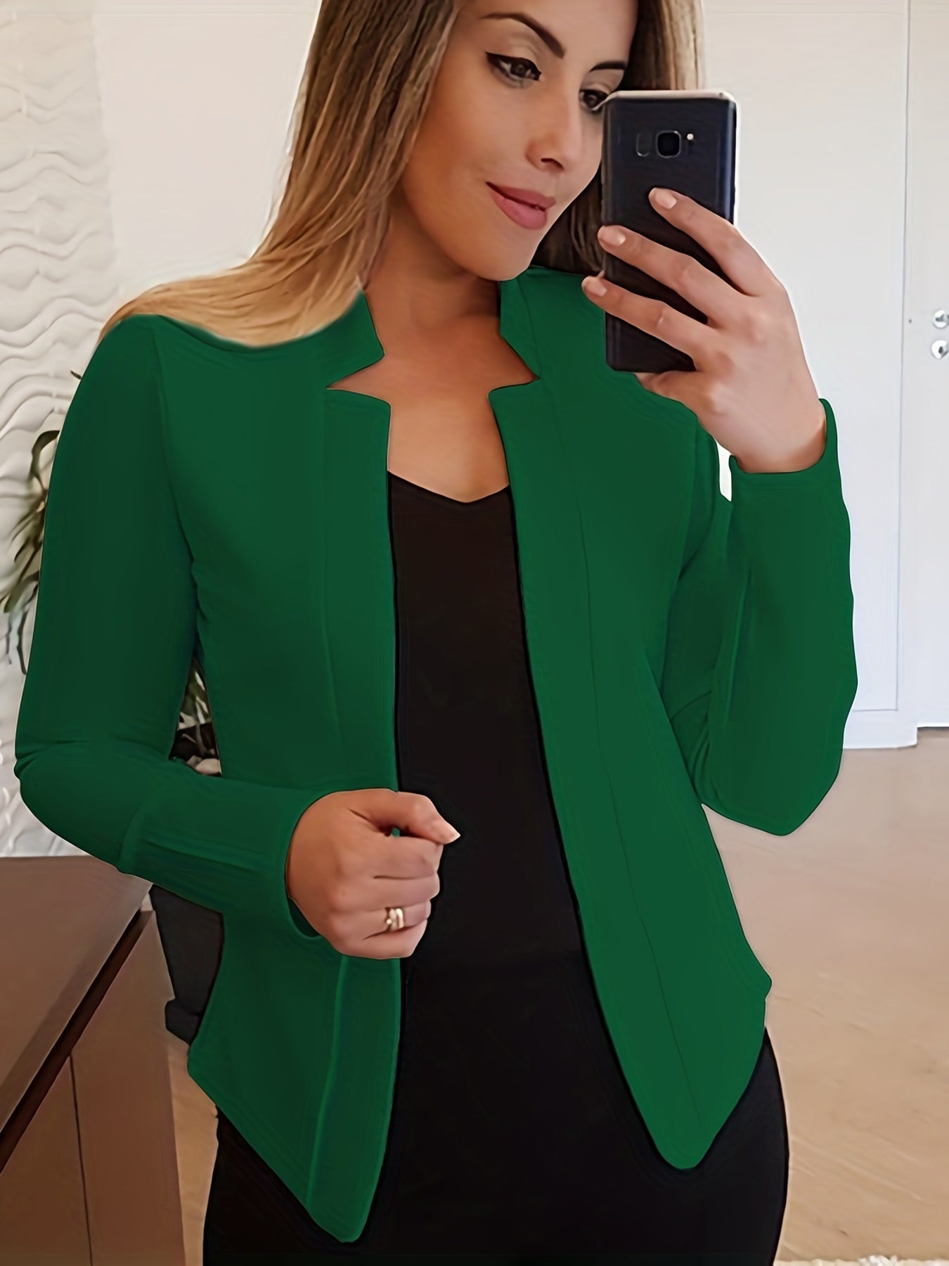 「lovevop」Solid Split Open Front Blazer, Elegant Long Sleeve Blazer, Elegant & Stylish Tops For Office & Work, Women's Clothing