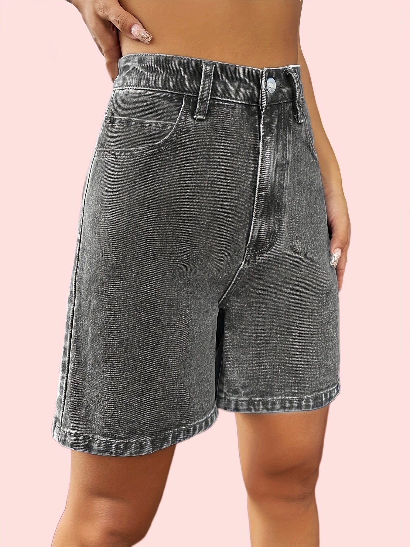 「lovevop」High Waist Denim Shorts, Loose Fit High Rise Slash Pockets Non-Stretch Short Denim Pants, Women's Denim Jeans & Clothing