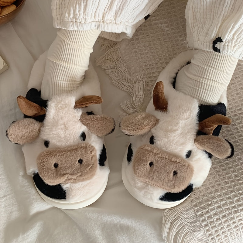 「lovevop」Women's Cozy Cartoon Cow House Slippers - Warm, Fuzzy & Comfy Indoor Shoes!