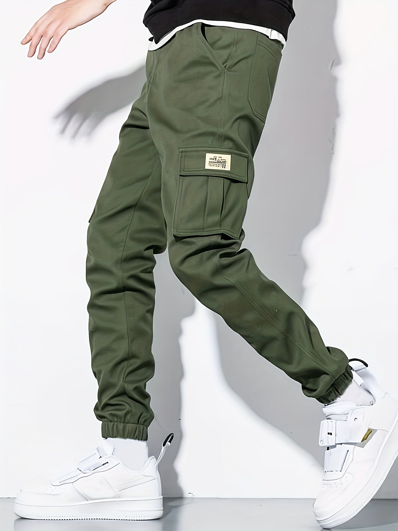 「lovevop」Men's Drawstring Flap Pocket Cargo Pants, Trendy Jogger Pants