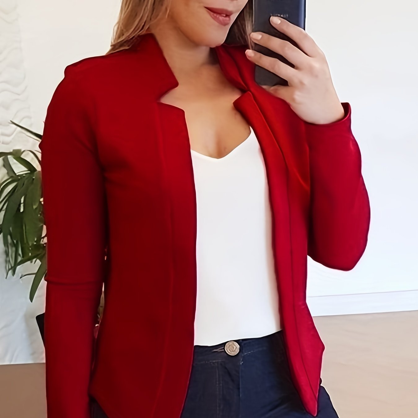 「lovevop」Solid Open Front Blazer, Elegant Long Sleeve Work Office Outerwear, Women's Clothing