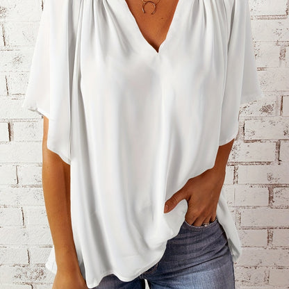 「lovevop」Notched Neck Loose Blouse, Casual Top For Summer & Spring, Women's Clothing