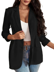 「lovevop」Solid Lapel Blazer, Casual Open Front Long Sleeve Work Office Outerwear, Women's Clothing
