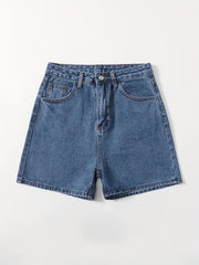 「lovevop」Blue Non-Stretrch Denim Shorts, Slash Pockets Versatile Short Denim Pants, Women's Denim Jeans & Clothing