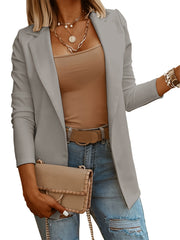「lovevop」Solid Lapel Blazer, Casual Open Front Long Sleeve Work Office Outerwear, Women's Clothing