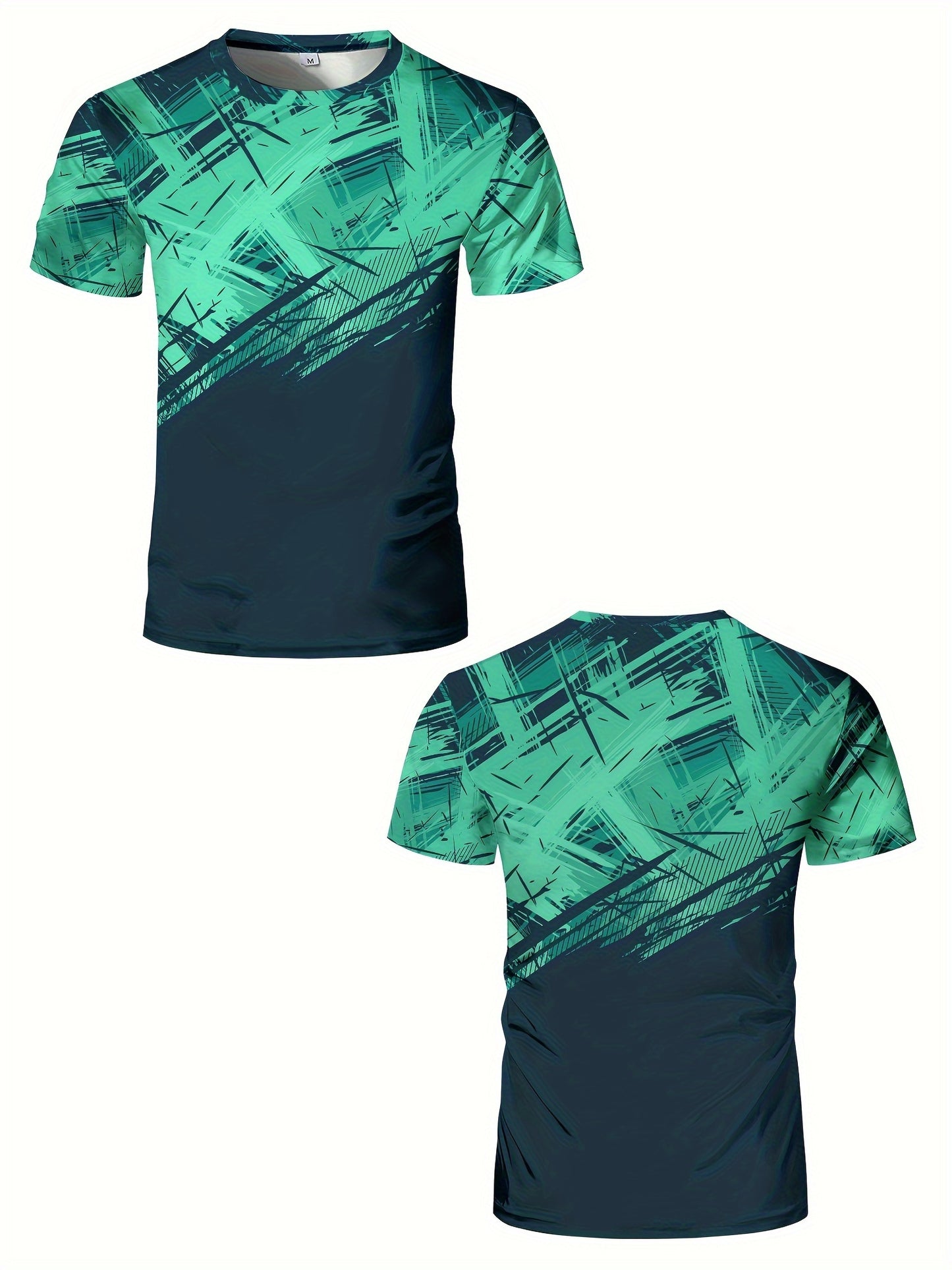 Mens Ombre Print Crew Neck Short Sleeve Sports T-Shirt - Comfortable, Versatile, Tear Resistant, High Stretch Polyester Fabric - Perfect for Summer, Spring, Athletic, Casual, Hiking, Outdoor, Running, Training, Yoga