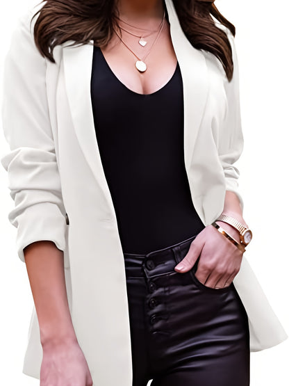 「lovevop」Elegant Solid Long Sleeve Blazer, Open Front Lapel Blazer, Elegant & Stylish Tops For Office & Work, Women's Clothing