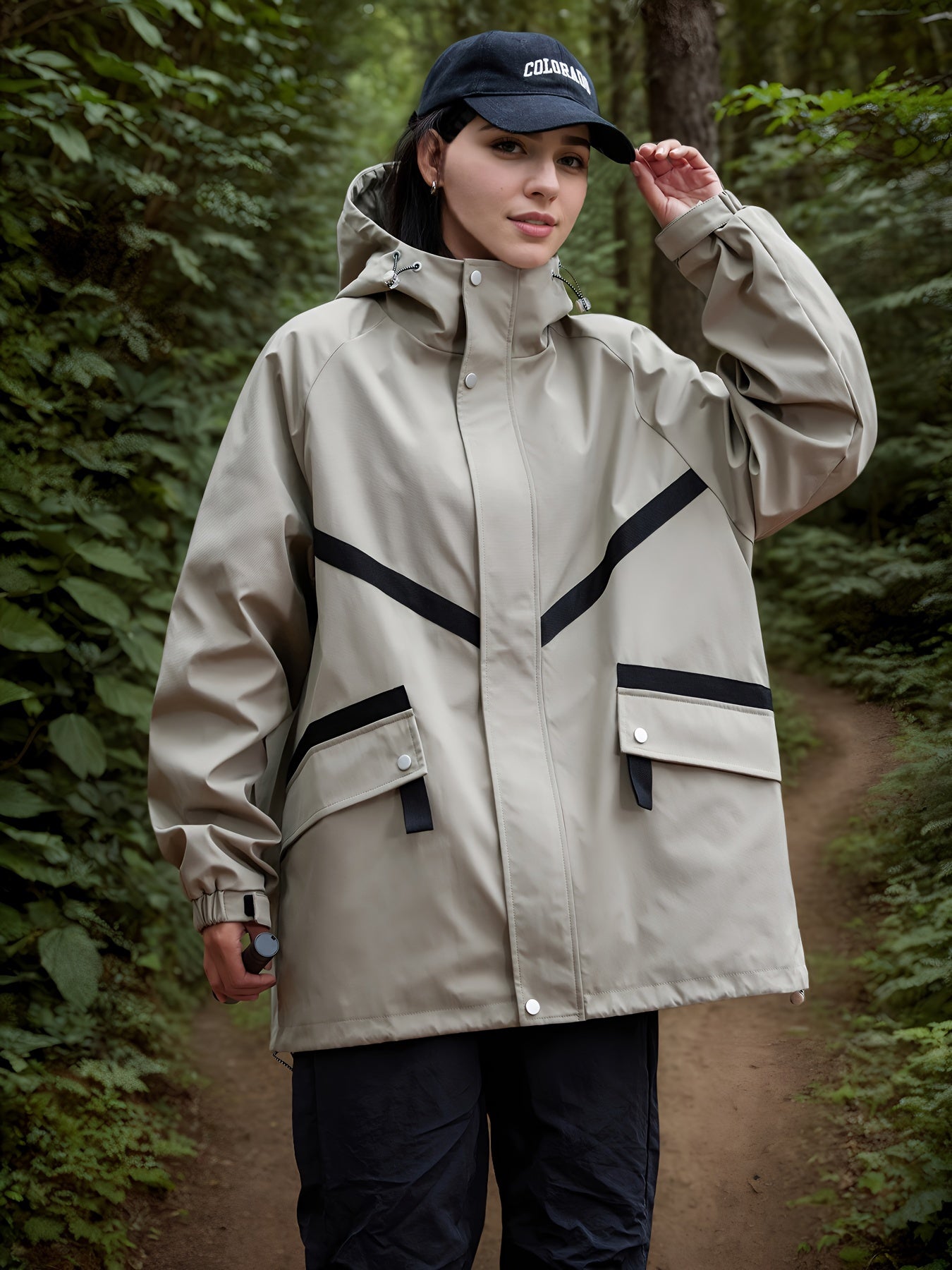 Women's Autumn/Fall Long Sleeve Hooded Jacket - Lightweight, Waterproof And Windproof Raincoat Color Block Sports Windbreaker, Perfect For Outdoor Activities