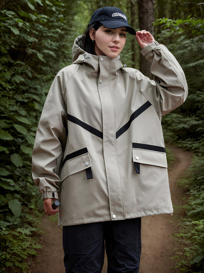 Women's Autumn/Fall Long Sleeve Hooded Jacket - Lightweight, Waterproof And Windproof Raincoat Color Block Sports Windbreaker, Perfect For Outdoor Activities
