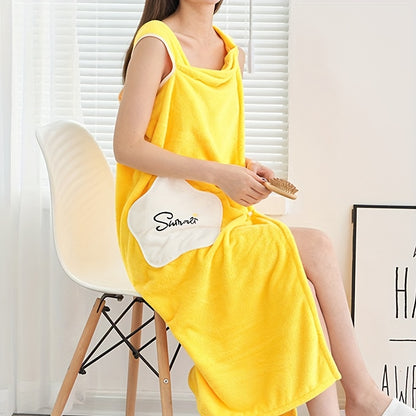 1pc Plush Quick-Drying Spa Bathrobe with Pocket - Bath Towels for Women with Thick Straps, Absorbent, Comfortable, Soft Wrap Towel for Home, Bathroom, Sauna, and Daily Use - Luxurious Bathroom Accessories for Relaxation