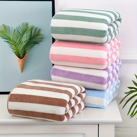 1pc Extra-Large Soft Striped Quick-Dry Bath Towel - Ultra Absorbent, Multi-Purpose, and Lint-Free - Ideal for Swimming Pool, Home Gym, and Everyday Use, 55.12*27.56 Inch