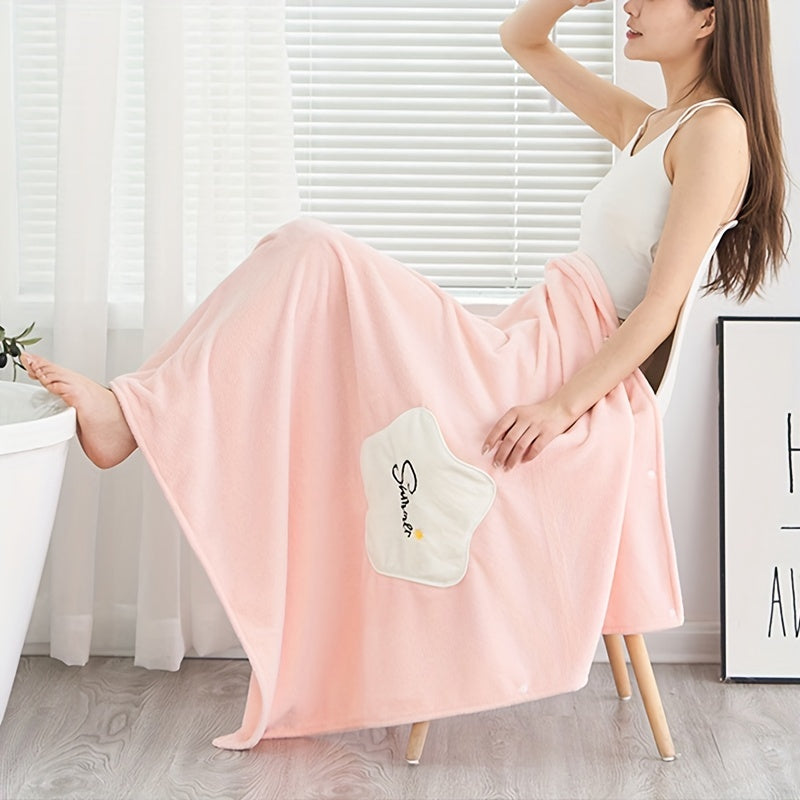 1pc Plush Quick-Drying Spa Bathrobe with Pocket - Bath Towels for Women with Thick Straps, Absorbent, Comfortable, Soft Wrap Towel for Home, Bathroom, Sauna, and Daily Use - Luxurious Bathroom Accessories for Relaxation