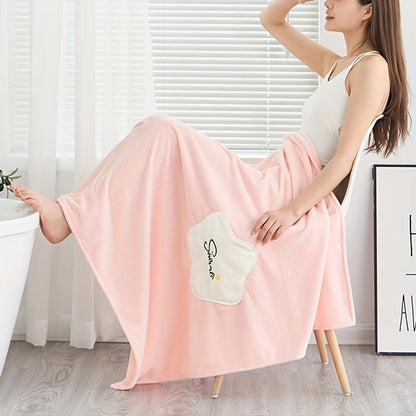 1pc Plush Quick-Drying Spa Bathrobe with Pocket - Bath Towels for Women with Thick Straps, Absorbent, Comfortable, Soft Wrap Towel for Home, Bathroom, Sauna, and Daily Use - Luxurious Bathroom Accessories for Relaxation