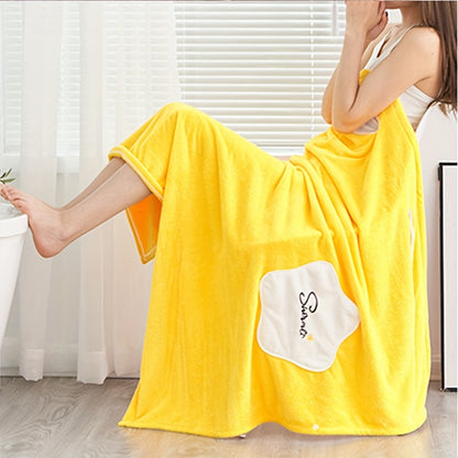 1pc Plush Quick-Drying Spa Bathrobe with Pocket - Bath Towels for Women with Thick Straps, Absorbent, Comfortable, Soft Wrap Towel for Home, Bathroom, Sauna, and Daily Use - Luxurious Bathroom Accessories for Relaxation