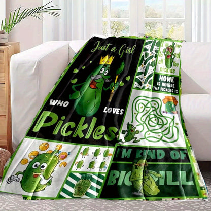 1pc Cozy Cucumber Pickle Blanket - Soft Flannel Throw Blanket for All Seasons - Comfortable, Warm, and Personality Blanket for Family and Friends