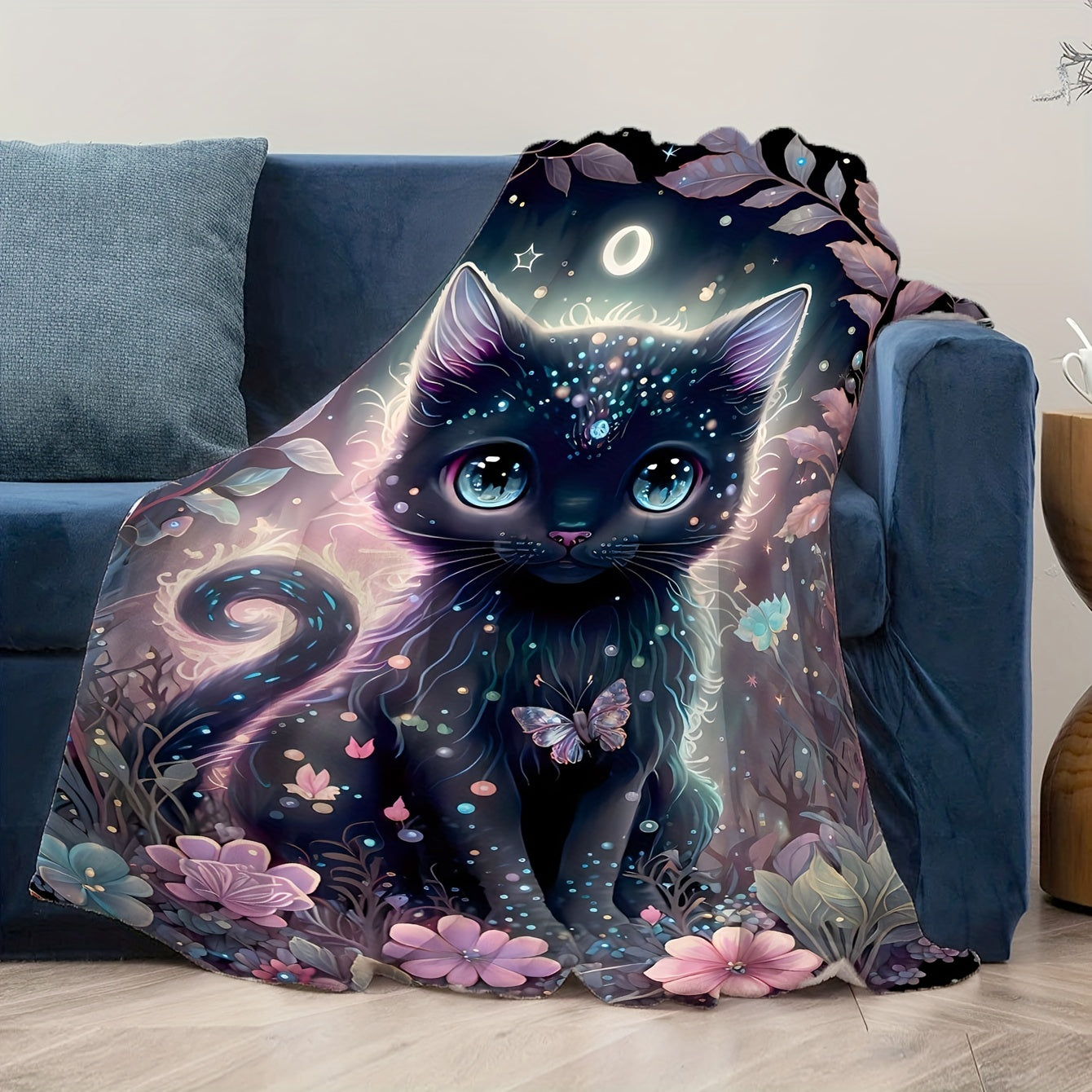 1pc Black Cat Super Soft And Comfortable Flannel Blanket, Lightweight Plush Blanket, Warm Plush Blanket, Suitable For Couch, Sofa, Bed Halloween Christmas Gifts