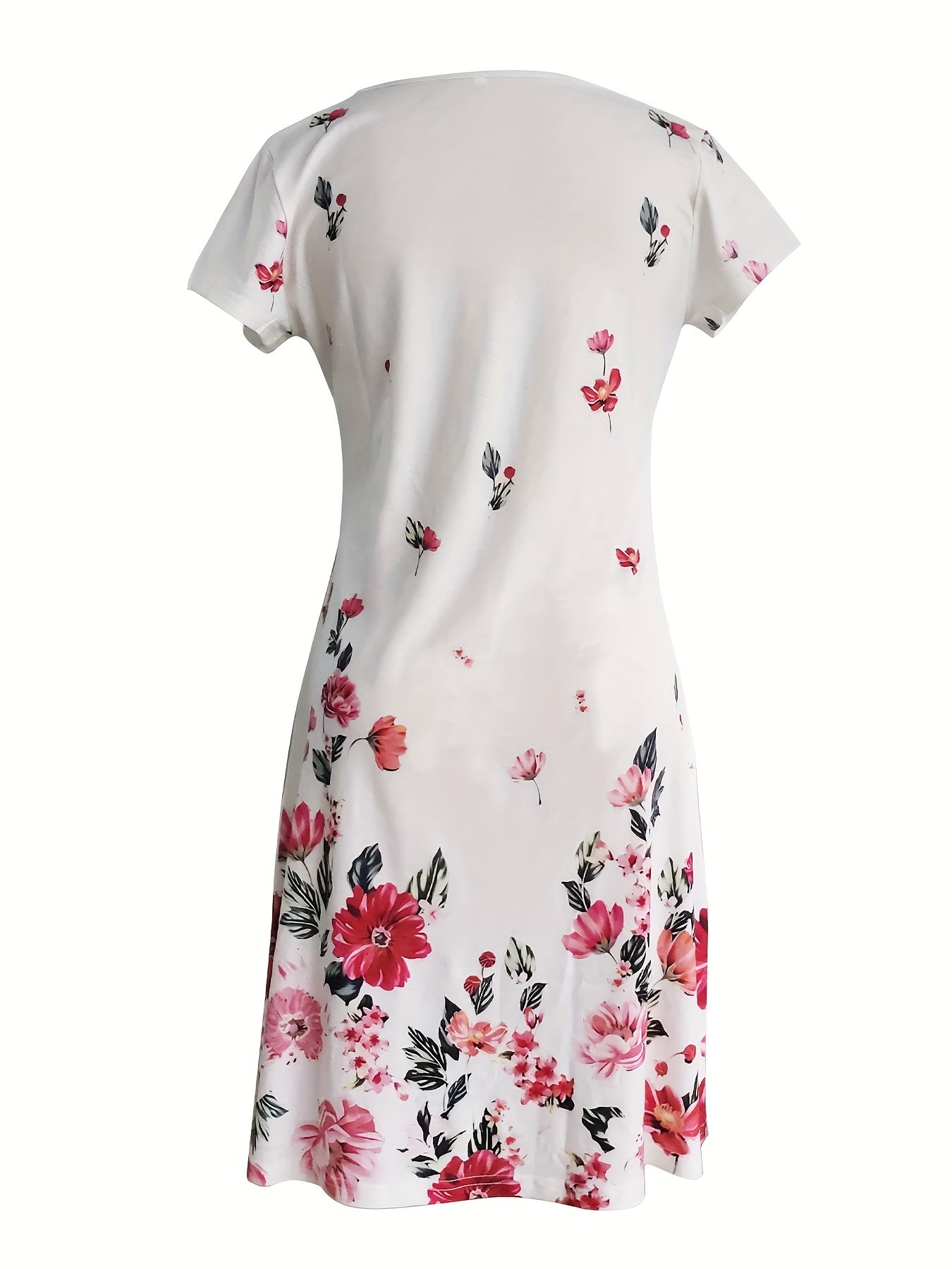 「lovevop」Floral Print Short Sleeve Dress, V Neck Casual Dress For Summer & Spring, Women's Clothing