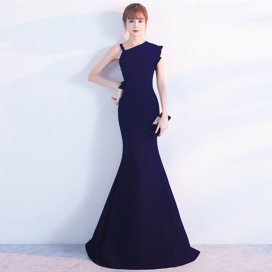 1016 #Bridal Toast Winter Wedding Banquet Party Long Burgundy Engagement Fishtail Evening Dress Women