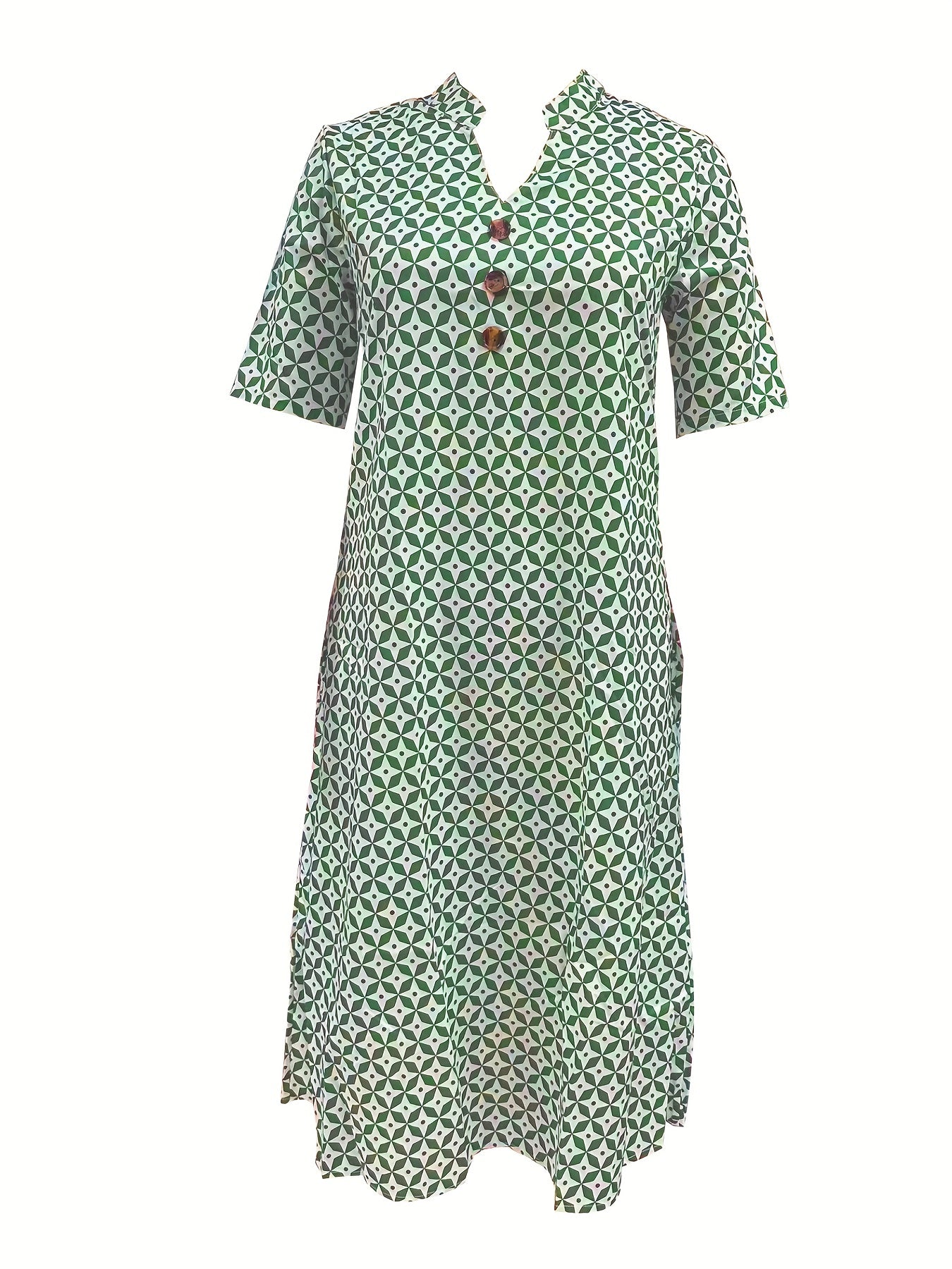 「lovevop」Allover Print Button Front Dress, Casual Short Sleeve Dress For Spring & Summer, Women's Clothing