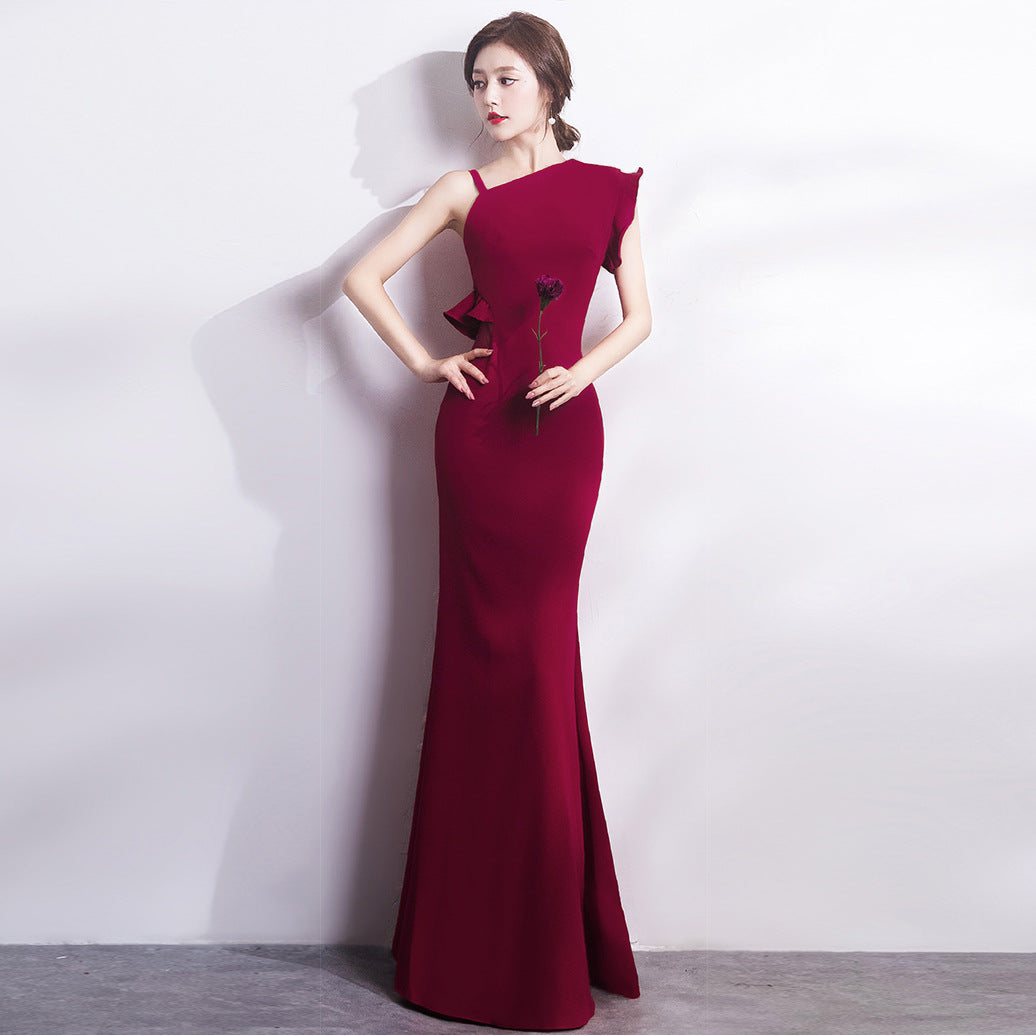 1016 #Bridal Toast Winter Wedding Banquet Party Long Burgundy Engagement Fishtail Evening Dress Women