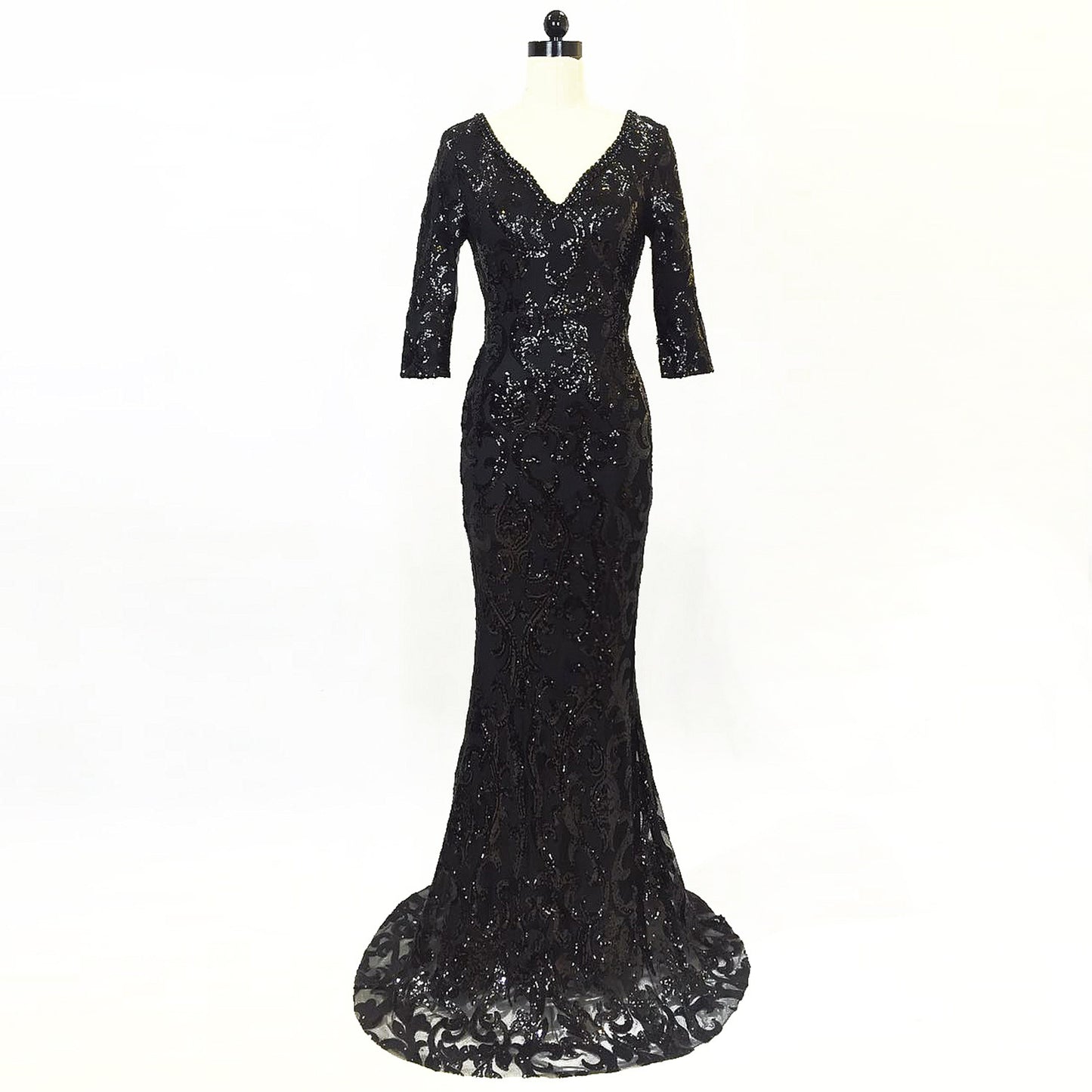 1102 Evening Dress Black Banquet Winter Medium Long Sleeve Long Fish Tail Elegant Slim Host Annual Meeting Dress Dress