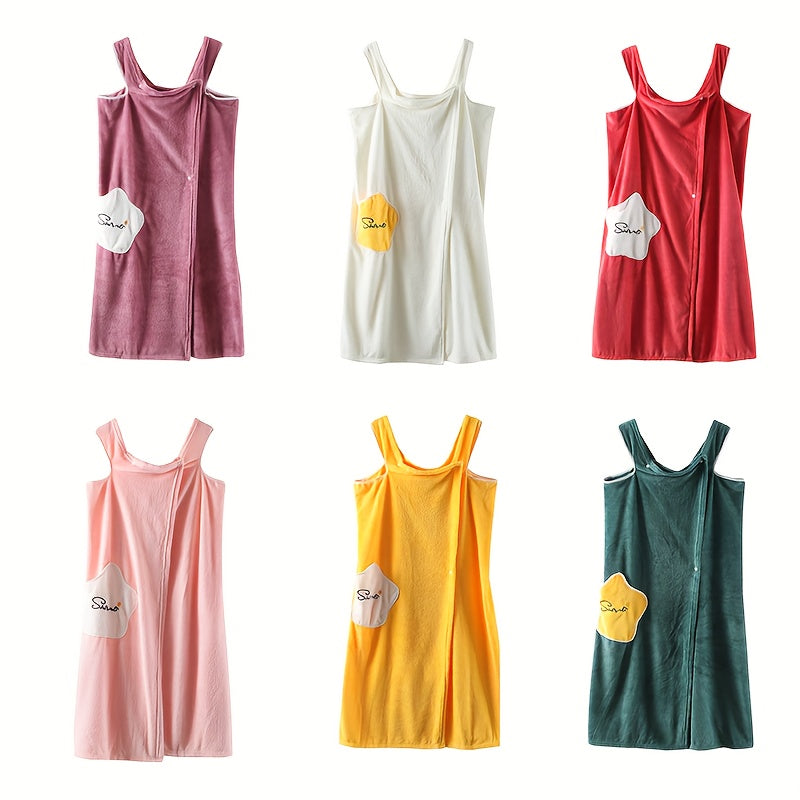 1pc Plush Quick-Drying Spa Bathrobe with Pocket - Bath Towels for Women with Thick Straps, Absorbent, Comfortable, Soft Wrap Towel for Home, Bathroom, Sauna, and Daily Use - Luxurious Bathroom Accessories for Relaxation