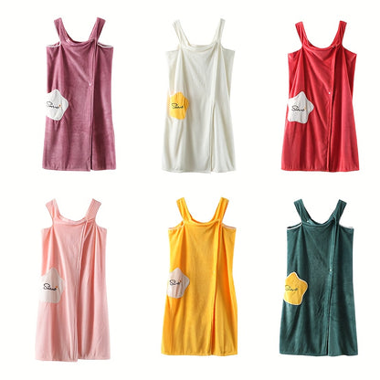 1pc Plush Quick-Drying Spa Bathrobe with Pocket - Bath Towels for Women with Thick Straps, Absorbent, Comfortable, Soft Wrap Towel for Home, Bathroom, Sauna, and Daily Use - Luxurious Bathroom Accessories for Relaxation