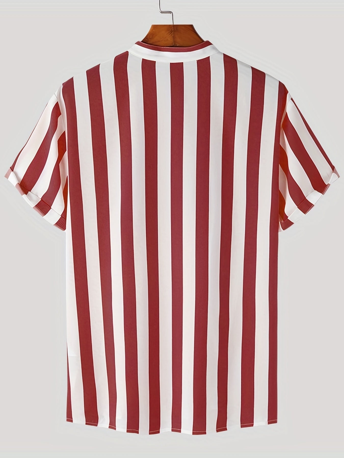「lovevop」Men's Casual Stripe Pattern Mandarin Collar Short Sleeve Shirt, Male Hawaiian Shirt For Summer